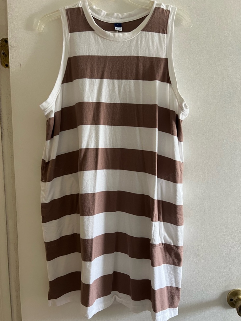 Old Navy White and Brown Striped Sleeveless Tank
